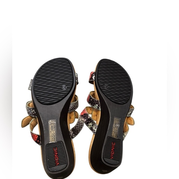 VIONIC PARK RADIA SNAKE PRINT LEATHER SANDAL LOW WEDGE TRIPLE STRAP 8 39 M NEW - Picture 8 of 9